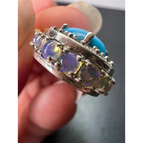 New Opal and turquoise halo pendant and chain necklace - Picture 10 of 11
